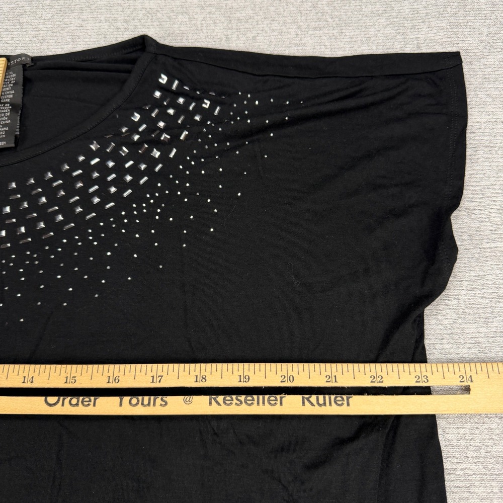 Design History Onyx Black Embellished Studded Neckline Top Missy XL MSRP $48 - Picture 6 of 12